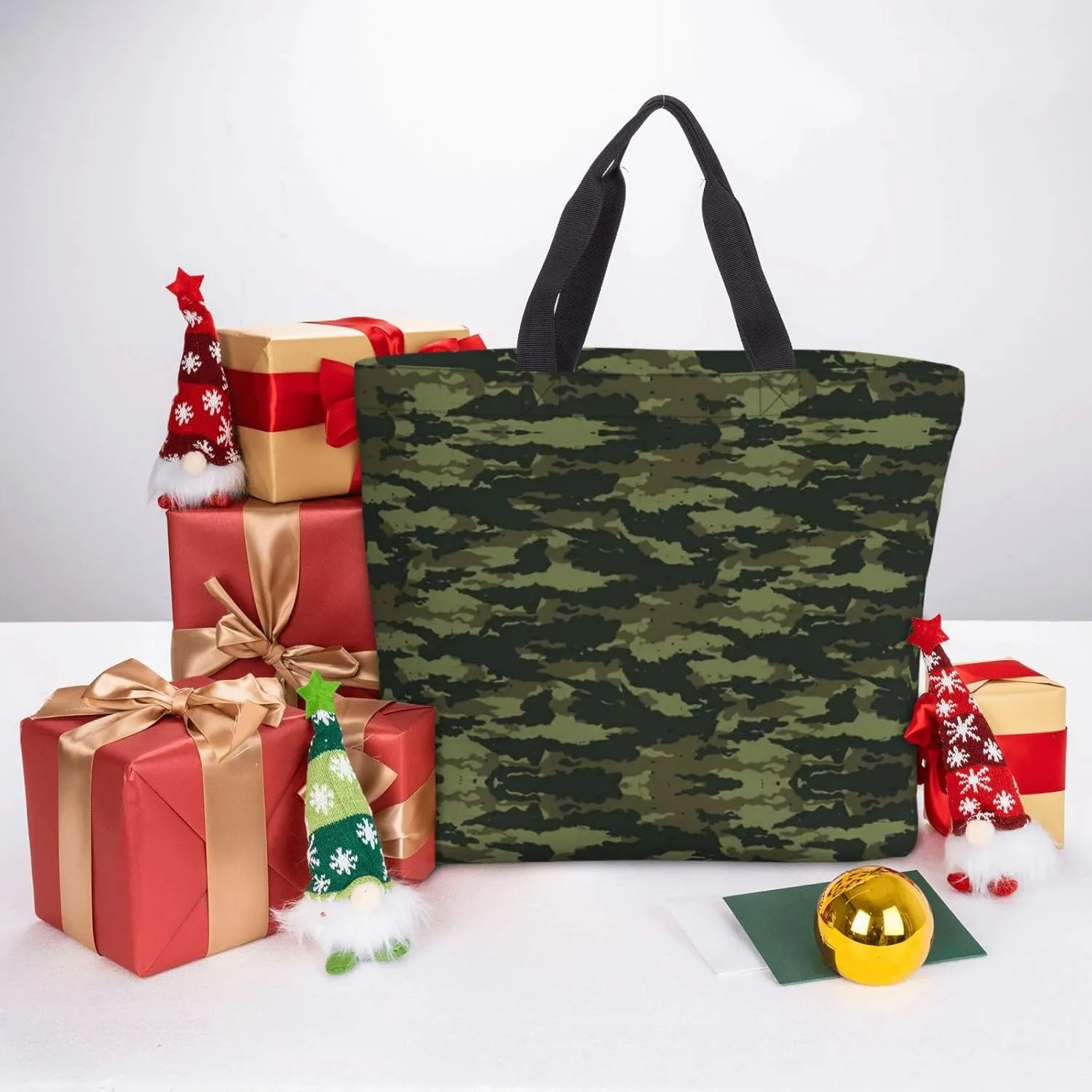 Camo Green Print Tote Bags Reusable Grocery Bag Shoulde Bag Handbag For Office Shopping Travel Women Casual Work