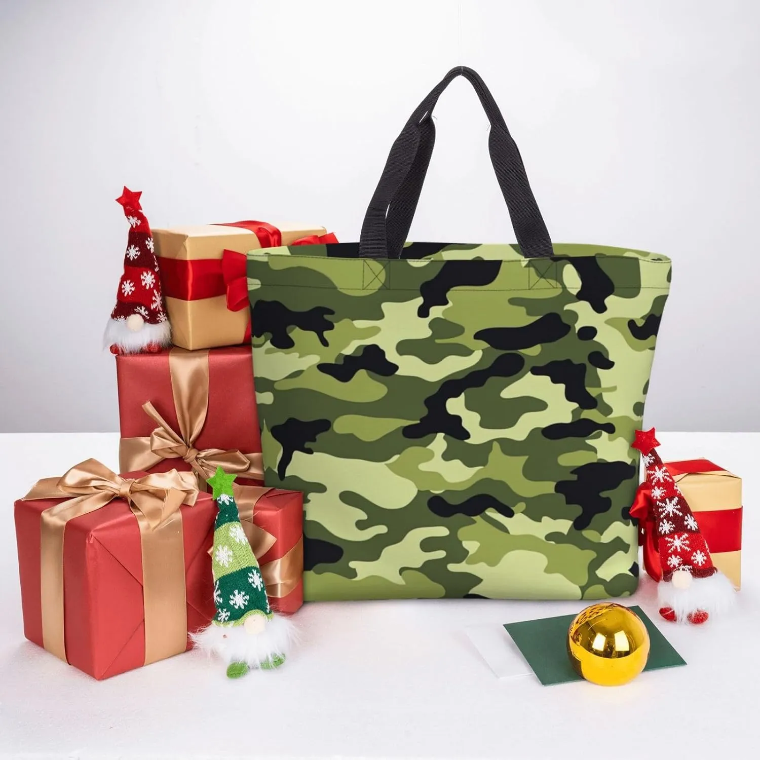 Camo Green Print Tote Bags Reusable Grocery Bag Shoulde Bag Handbag For Office Shopping Travel Women Casual Work