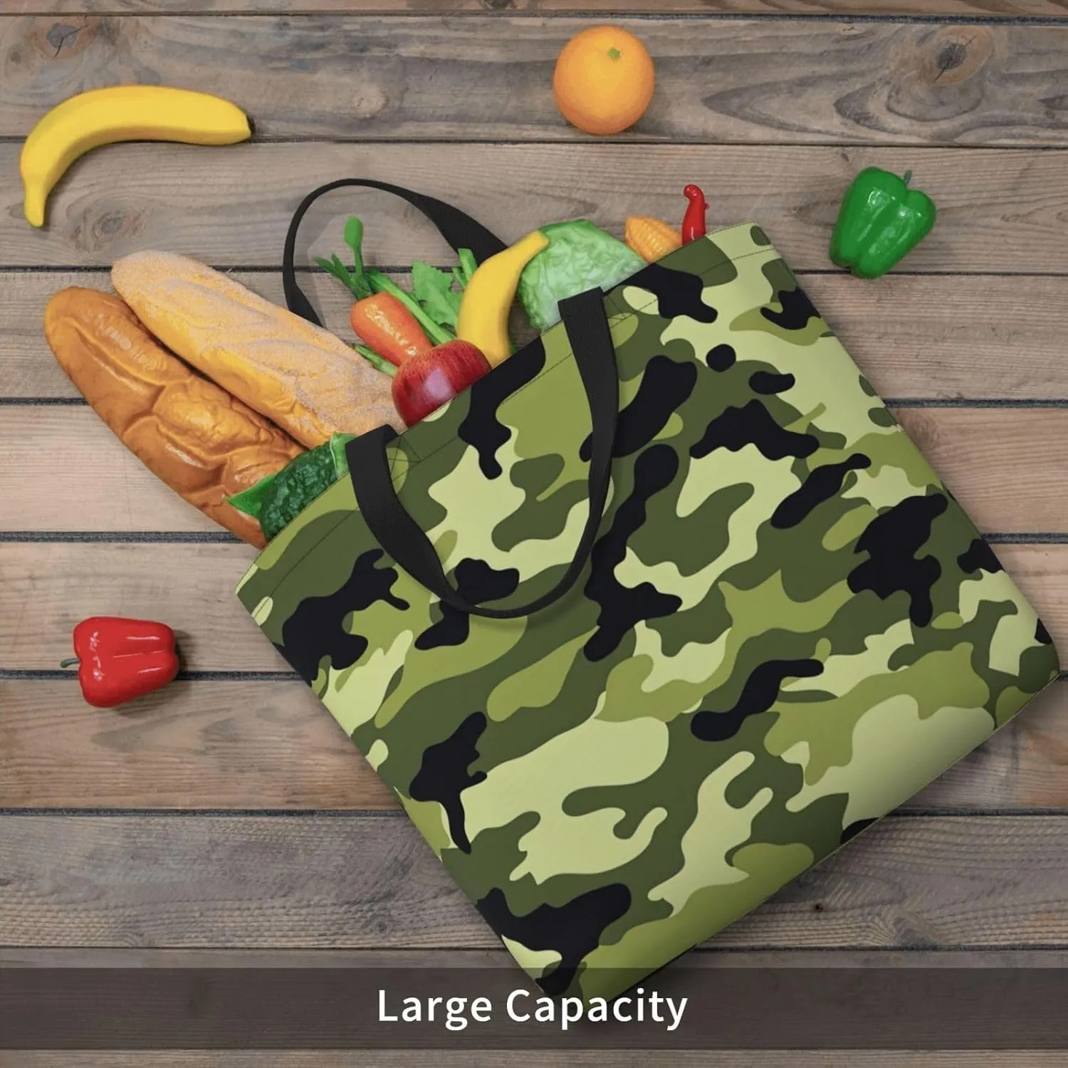 Camo Green Print Tote Bags Reusable Grocery Bag Shoulde Bag Handbag For Office Shopping Travel Women Casual Work