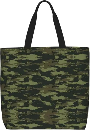 Camo Green Print Tote Bags Reusable Grocery Bag Shoulde Bag Handbag For Office Shopping Travel Women Casual Work