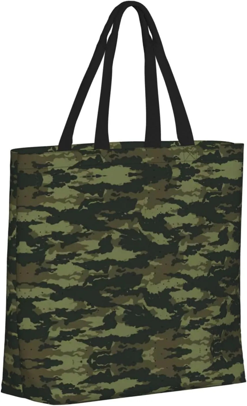 Camo Green Print Tote Bags Reusable Grocery Bag Shoulde Bag Handbag For Office Shopping Travel Women Casual Work