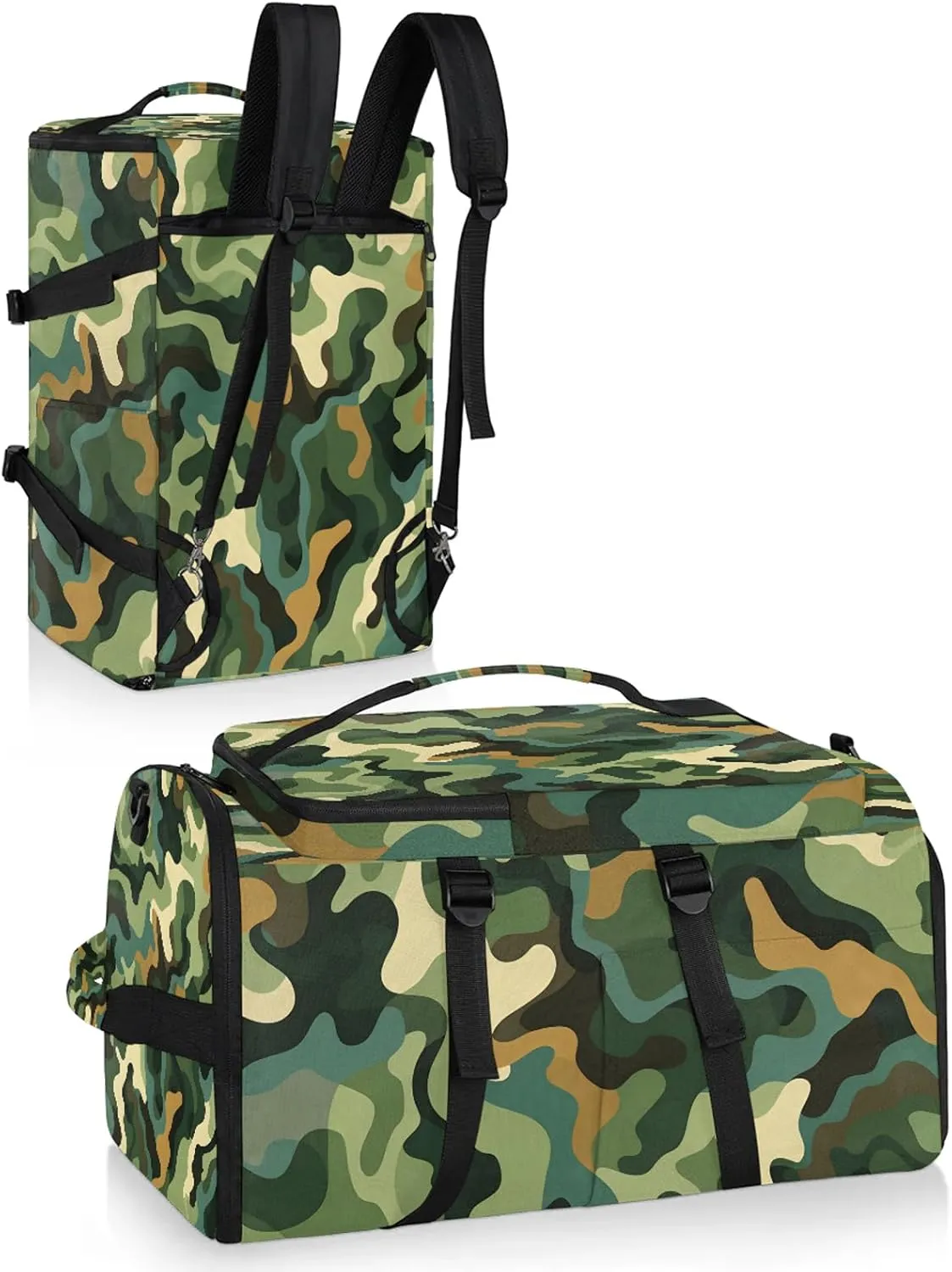 Camo Printed Gym Bags for Men Women Sports Backpack with Shoe Compartment 3-in-1 Tactical Duffle Bag for Overnight Weekender Travel