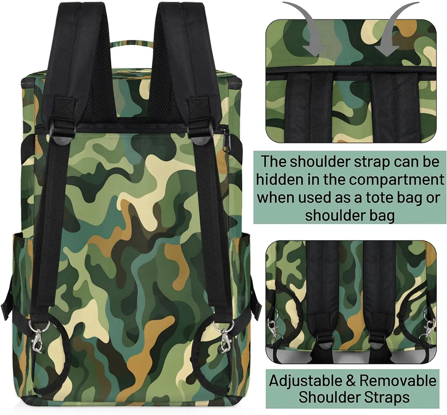 Camo Printed Gym Bags for Men Women Sports Backpack with Shoe Compartment 3-in-1 Tactical Duffle Bag for Overnight Weekender Travel