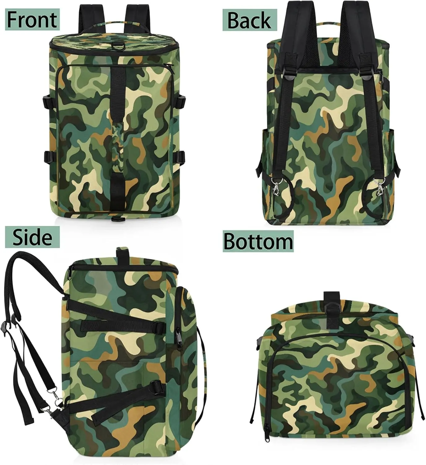 Camo Printed Gym Bags for Men Women Sports Backpack with Shoe Compartment 3-in-1 Tactical Duffle Bag for Overnight Weekender Travel