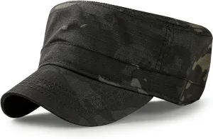 Camouflage Military Army Cadet Hat Flat Top Hat for Men Adjustable Daily Sports Camping Hat Flat Top Baseball Caps