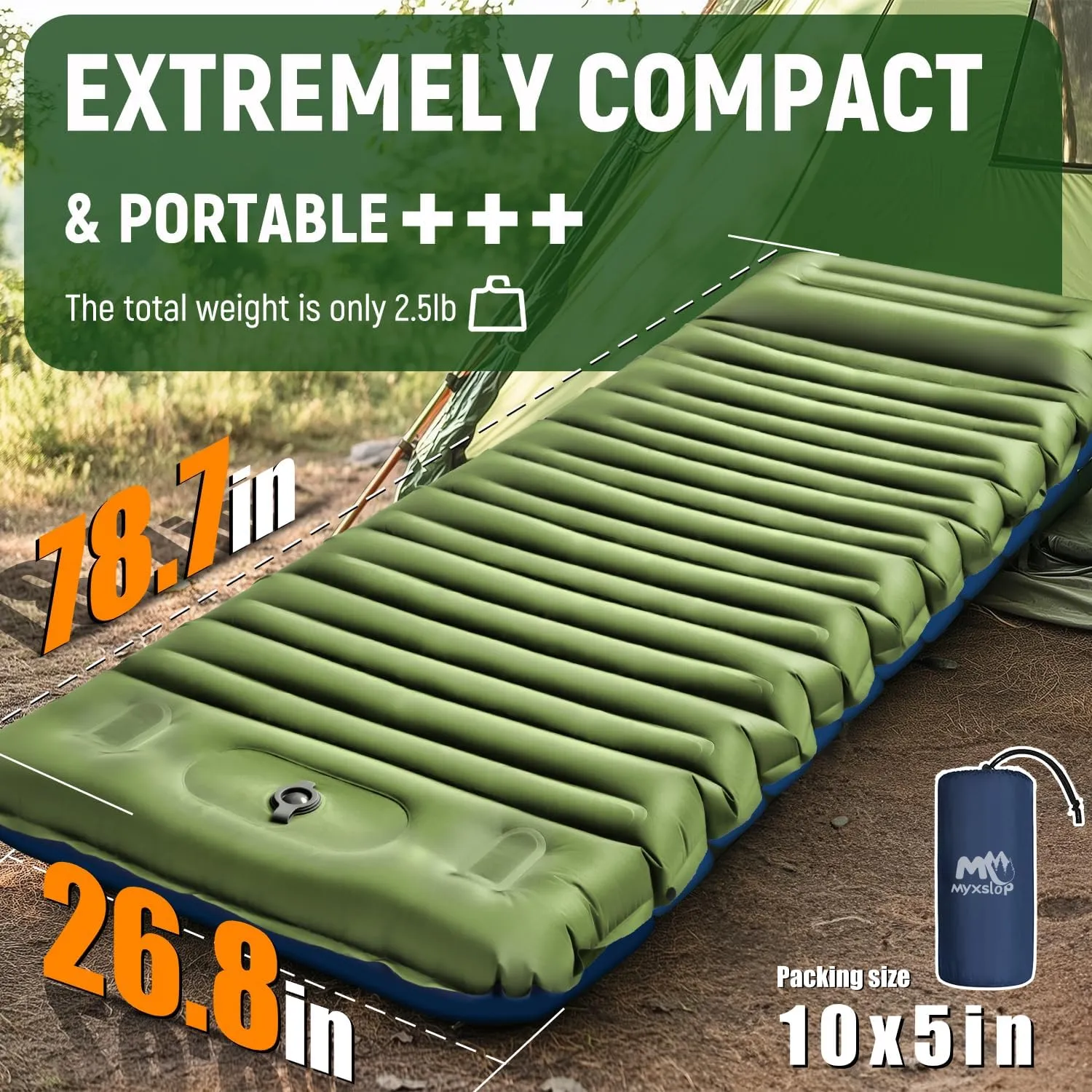 Camping Sleeping Pad, Thick 5 Inch Camping Mat with Pillow Built-in Foot Pump Ultralight Inflatable Sleeping Pads for Camping, Backpacking, Hiking, Tent