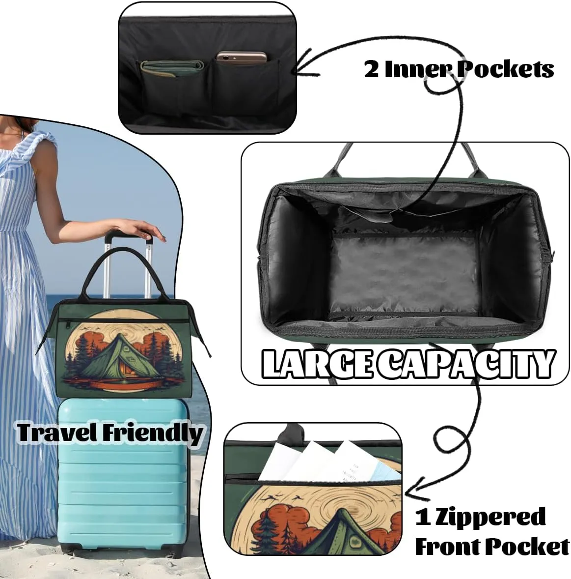 Camping Tent Forest Travel Duffle Bag, Waterproof Duffel Bag Weekender Overnight Carry On Bag Lightweight Sport Gym Bag for Men Women