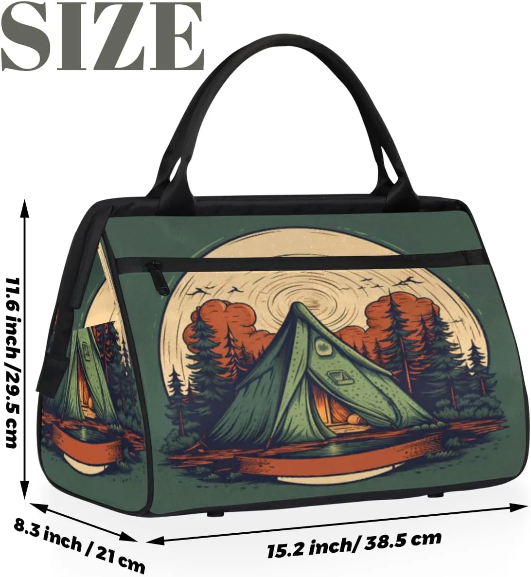 Camping Tent Forest Travel Duffle Bag, Waterproof Duffel Bag Weekender Overnight Carry On Bag Lightweight Sport Gym Bag for Men Women