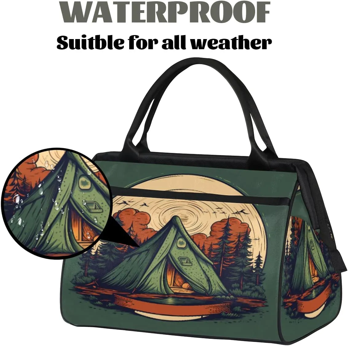 Camping Tent Forest Travel Duffle Bag, Waterproof Duffel Bag Weekender Overnight Carry On Bag Lightweight Sport Gym Bag for Men Women