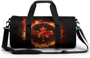 Canada Flag Canadian Flame Flag Gym Bag Cylindrical Sports Bag Travel Duffel Bag with Shoulder Strap