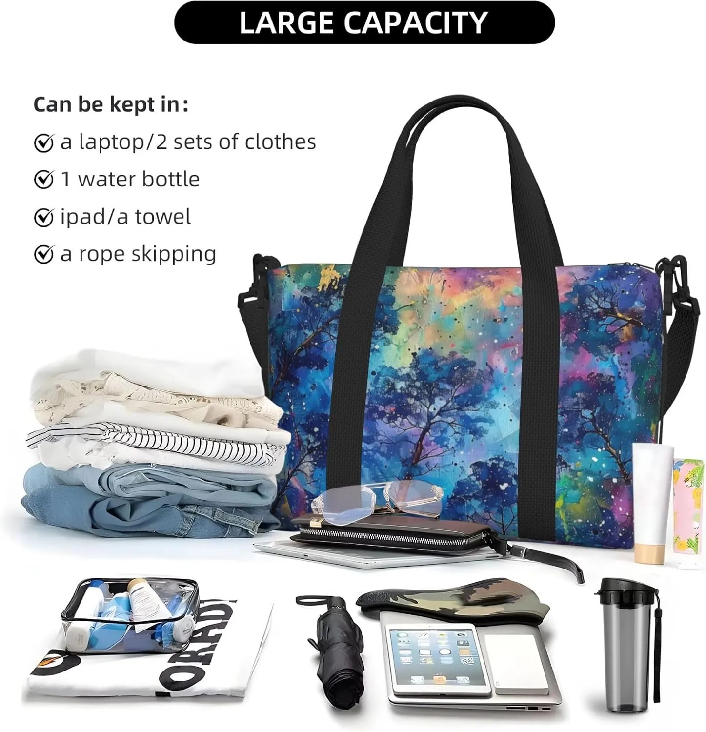 canopy trees colorful art print Travel Duffel Bag, Sports Tote Gym Bag, Swim Pool Bag Large Shoulder Tote Bag for Beach Weekender