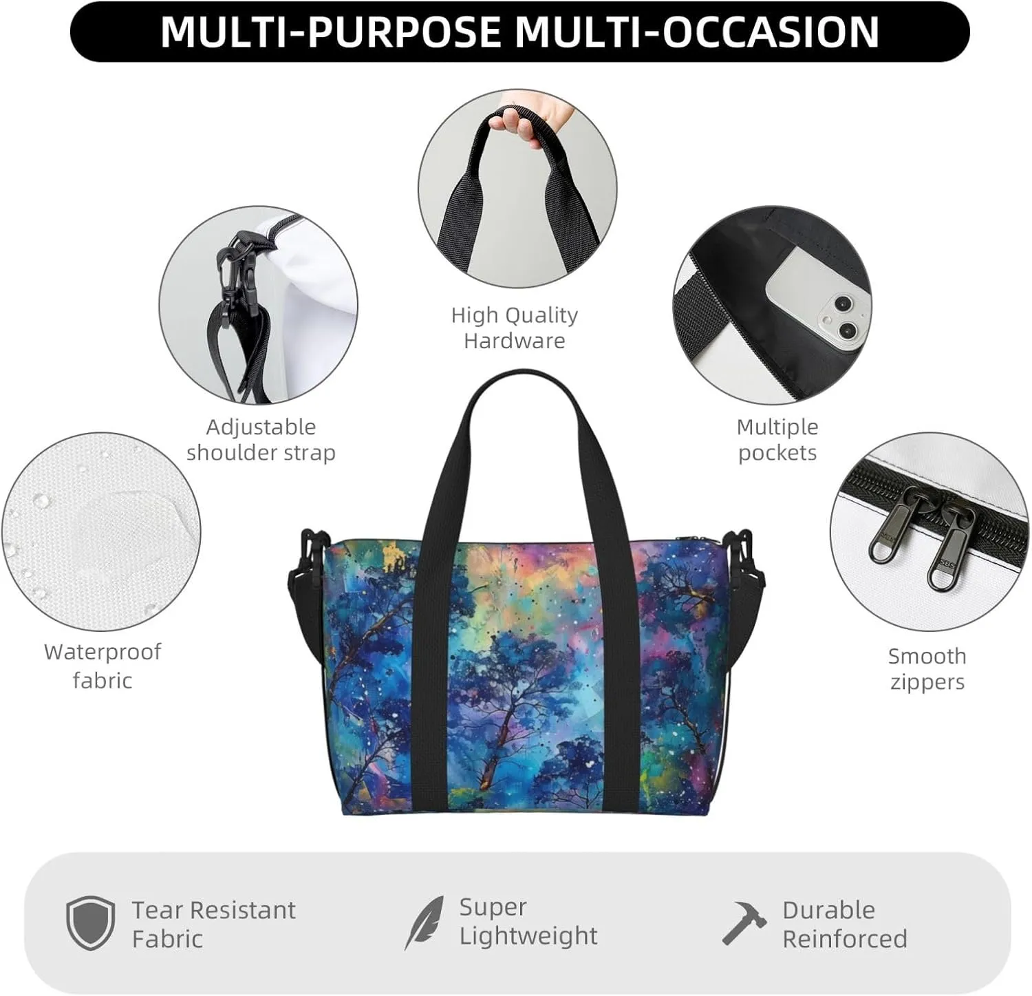 canopy trees colorful art print Travel Duffel Bag, Sports Tote Gym Bag, Swim Pool Bag Large Shoulder Tote Bag for Beach Weekender