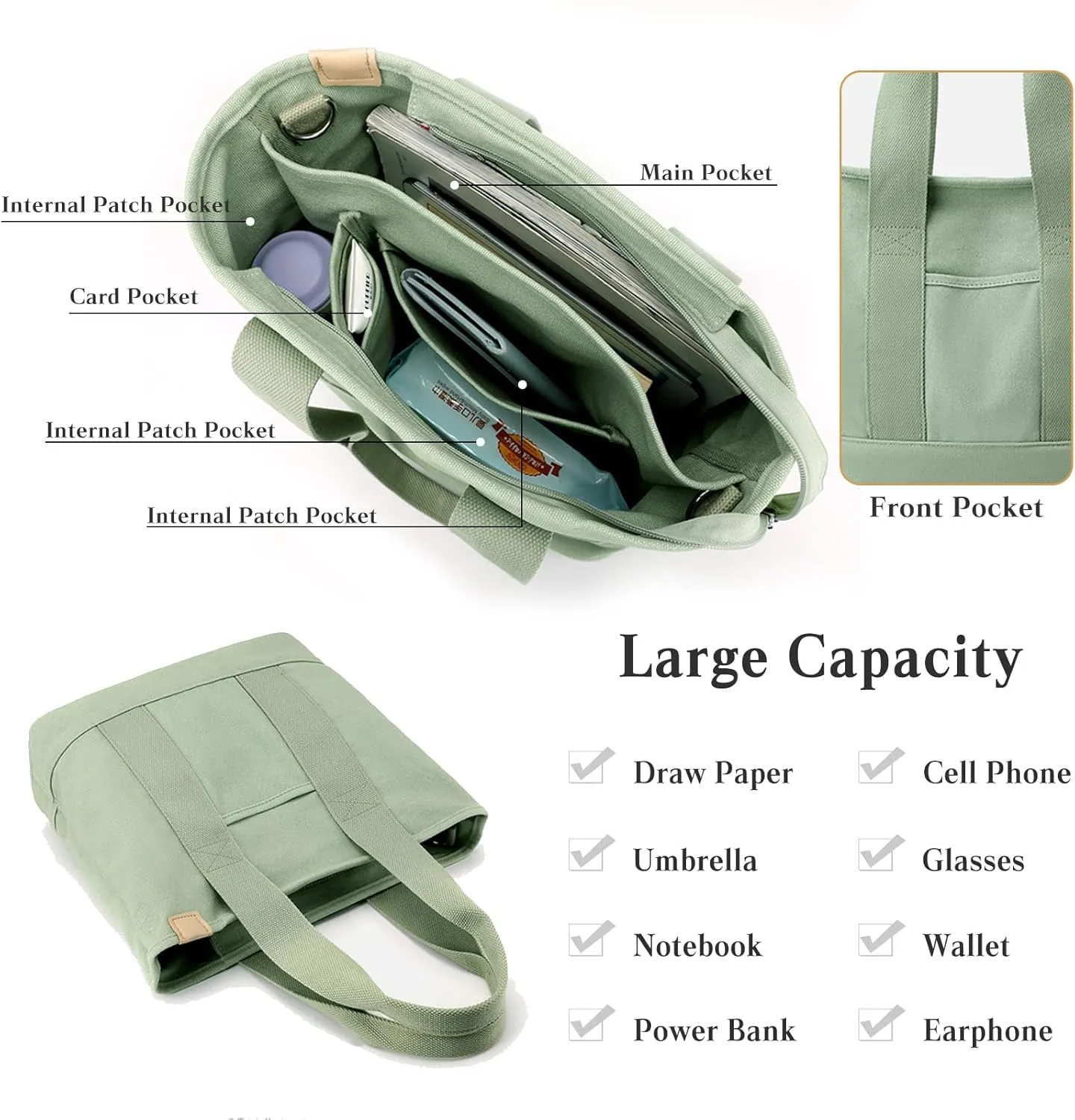 Canvas Crossbody Bag for Women Large Capacity Tote Handbag Multi-Pockets Shoulder Bag Casual Top Handle Bag