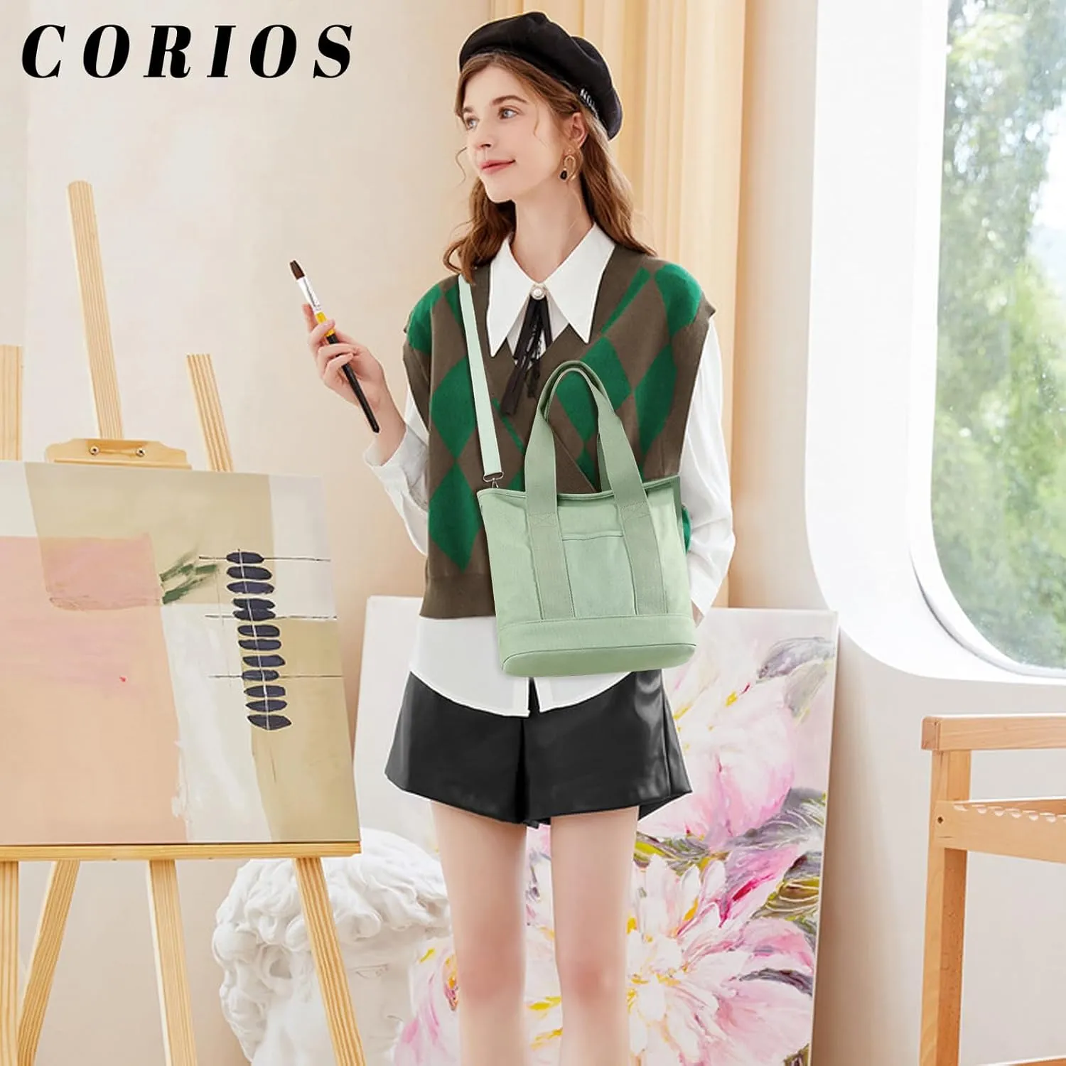 Canvas Crossbody Bag for Women Large Capacity Tote Handbag Multi-Pockets Shoulder Bag Casual Top Handle Bag