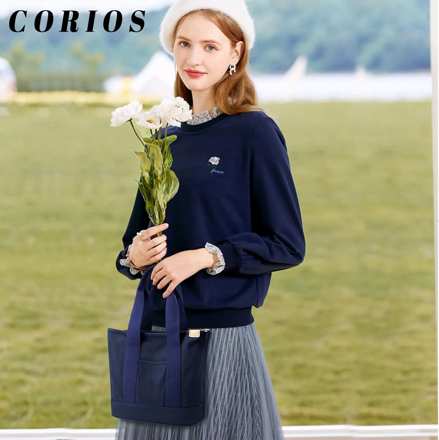 Canvas Crossbody Bag for Women Large Capacity Tote Handbag Multi-Pockets Shoulder Bag Casual Top Handle Bag