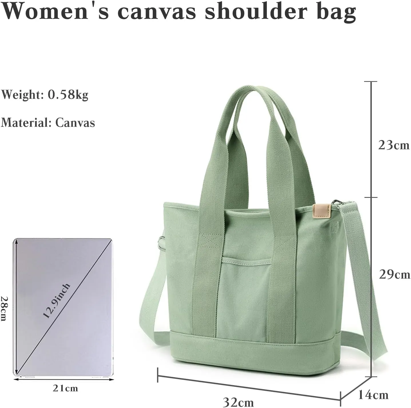 Canvas Crossbody Bag for Women Large Capacity Tote Handbag Multi-Pockets Shoulder Bag Casual Top Handle Bag