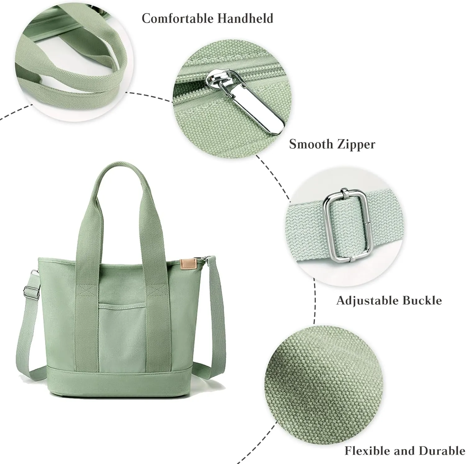 Canvas Crossbody Bag for Women Large Capacity Tote Handbag Multi-Pockets Shoulder Bag Casual Top Handle Bag