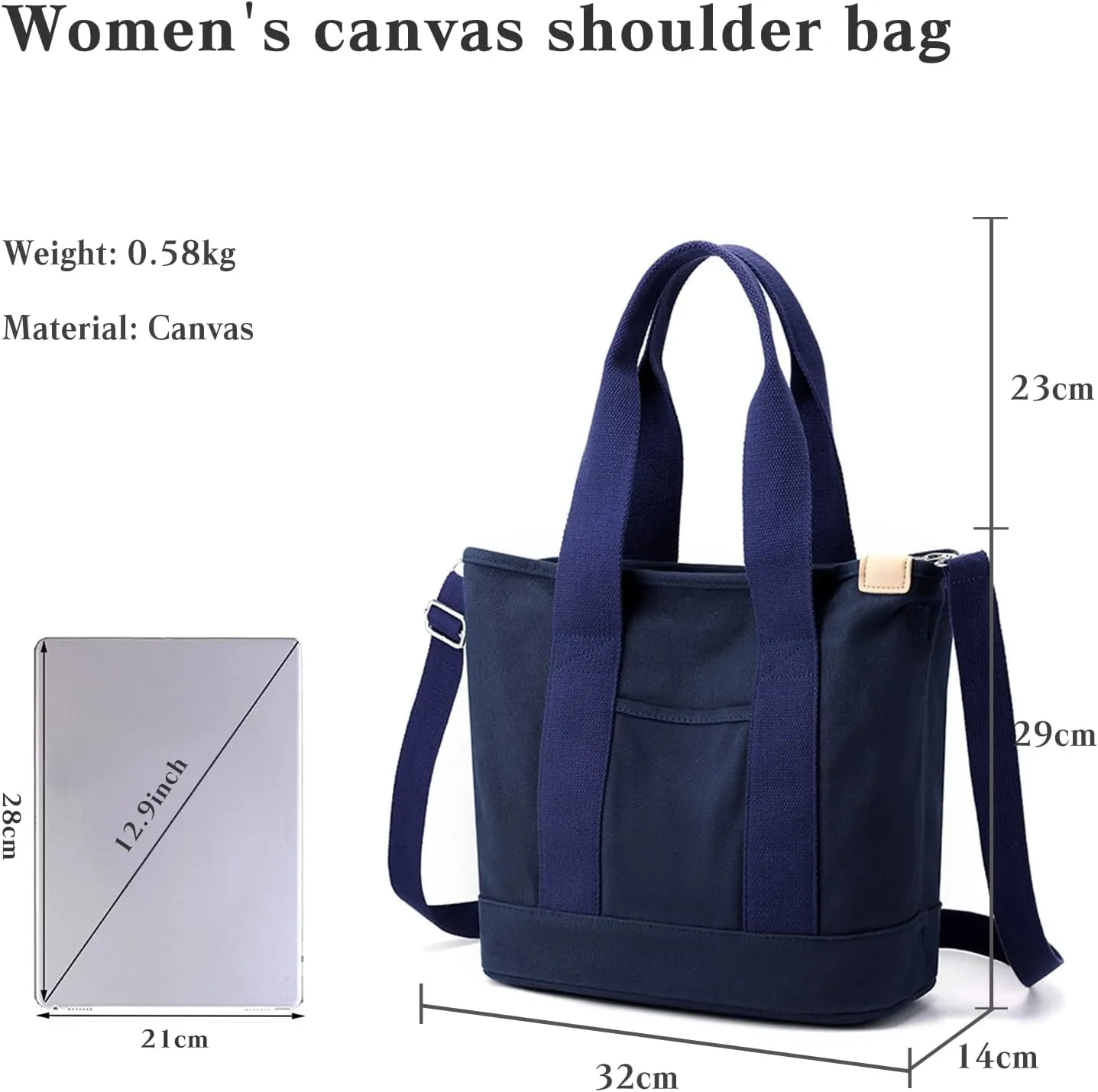 Canvas Crossbody Bag for Women Large Capacity Tote Handbag Multi-Pockets Shoulder Bag Casual Top Handle Bag