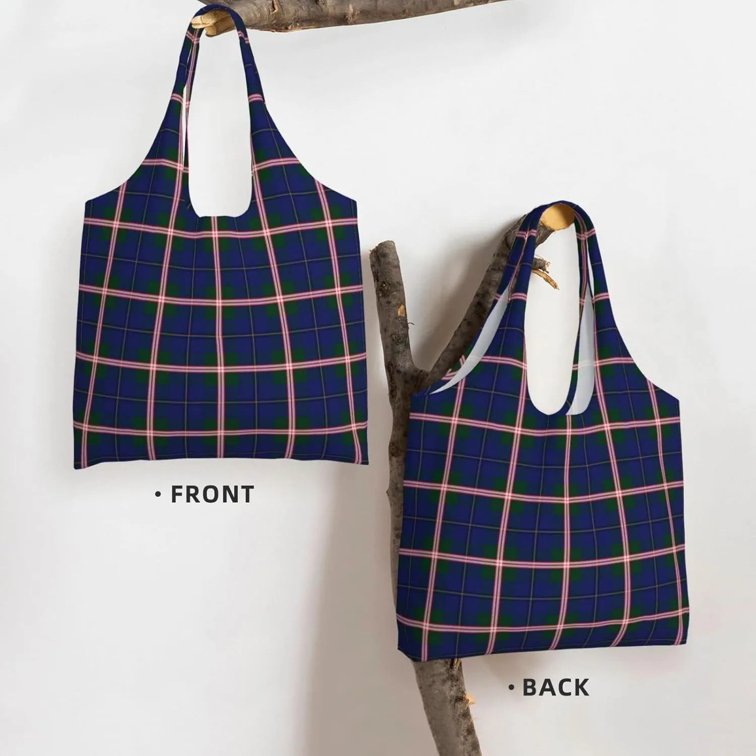 Canvas Shoulder Tote Bags For Women And Men, Reusable Grocery Bags, Large Capacity Carmichael Modern Tartan Printed