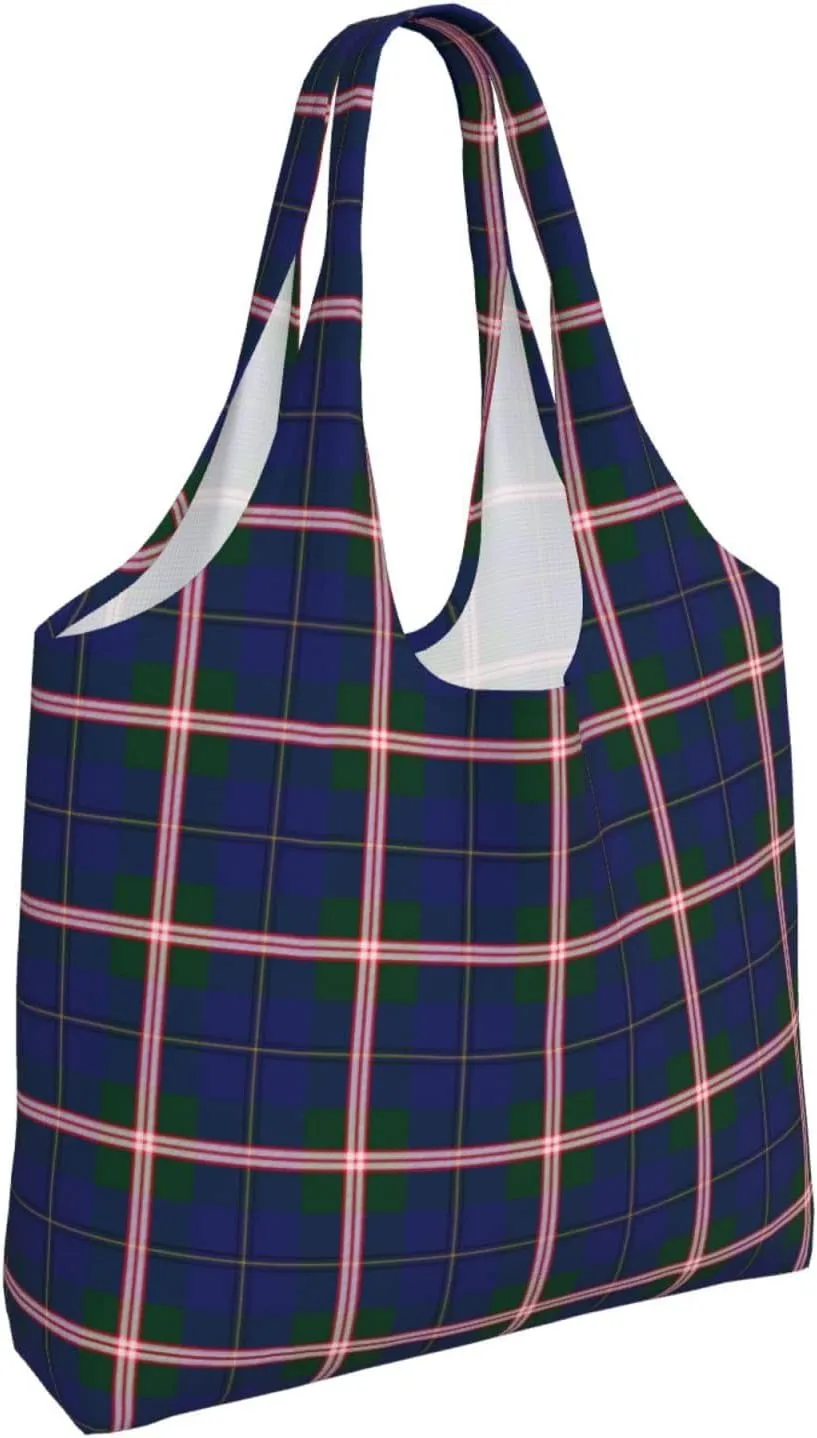 Canvas Shoulder Tote Bags For Women And Men, Reusable Grocery Bags, Large Capacity Carmichael Modern Tartan Printed