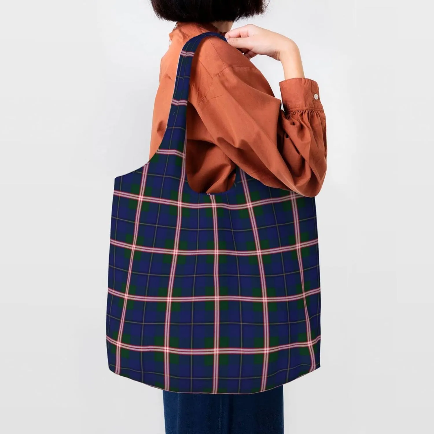 Canvas Shoulder Tote Bags For Women And Men, Reusable Grocery Bags, Large Capacity Carmichael Modern Tartan Printed