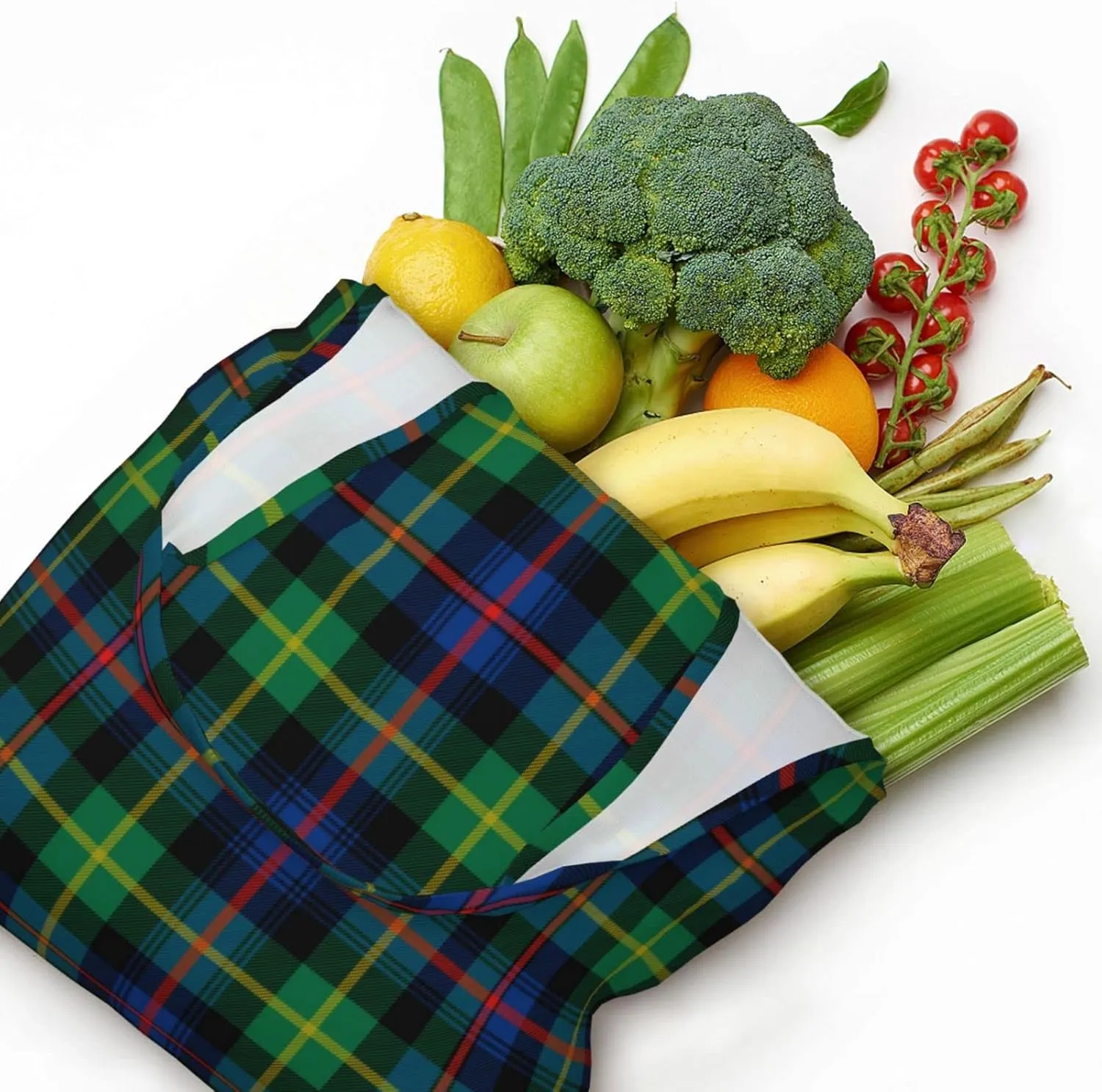 Canvas Shoulder Tote Bags For Women And Men, Reusable Grocery Bags, Large Capacity Fletcher Modern Tartan Printed
