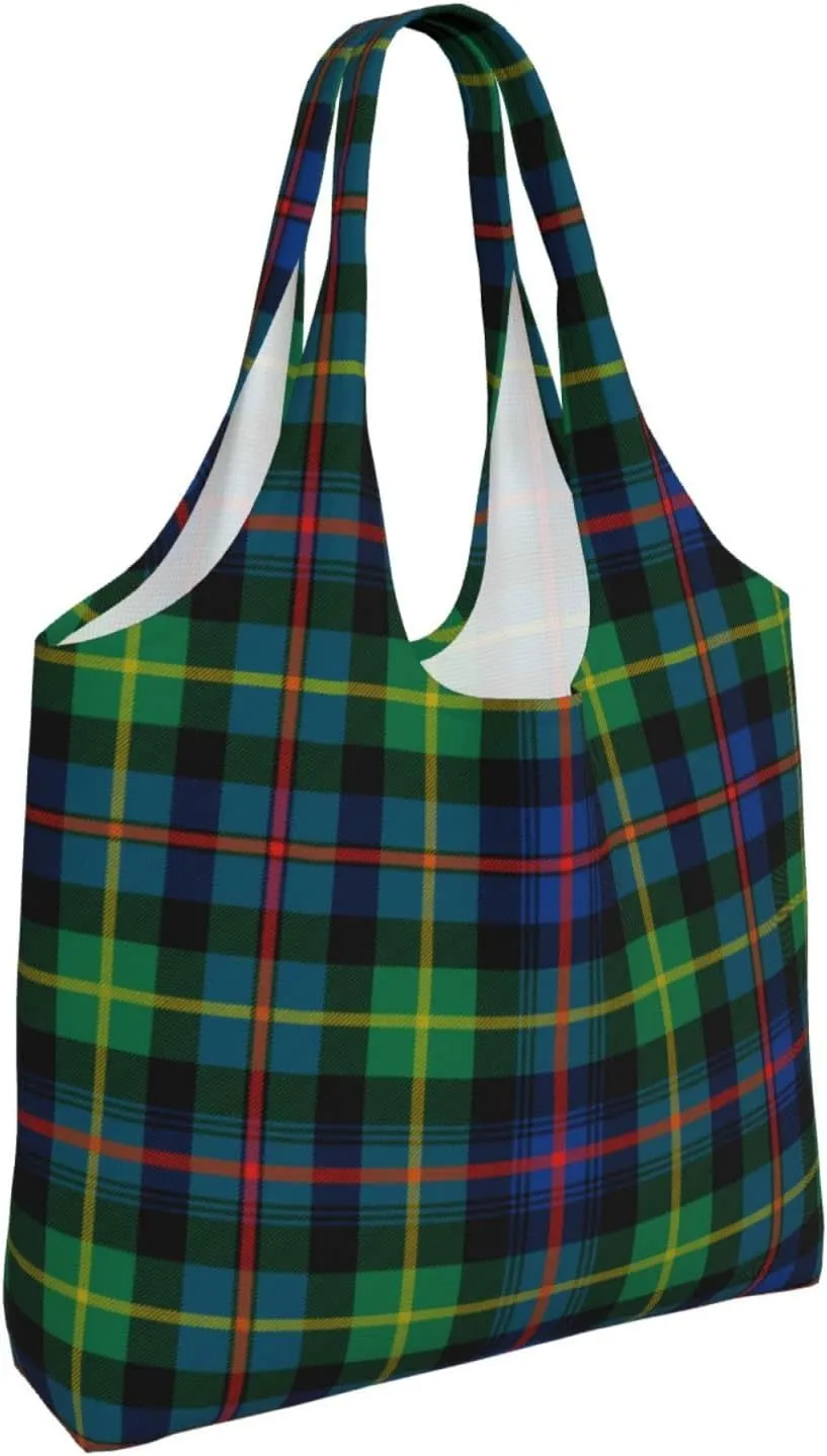 Canvas Shoulder Tote Bags For Women And Men, Reusable Grocery Bags, Large Capacity Fletcher Modern Tartan Printed