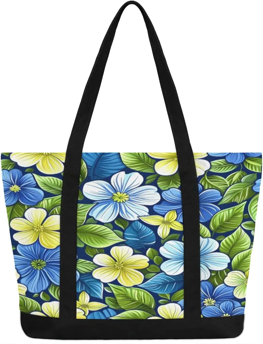 Canvas Tote Bag for Women Flower Reusable Grocery Shopping Bag with Zipper Women Gift