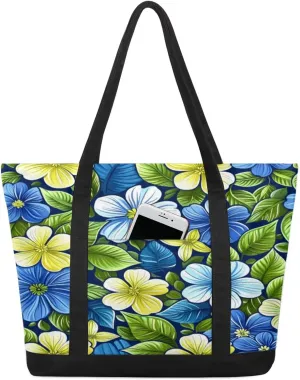 Canvas Tote Bag for Women Flower Reusable Grocery Shopping Bag with Zipper Women Gift