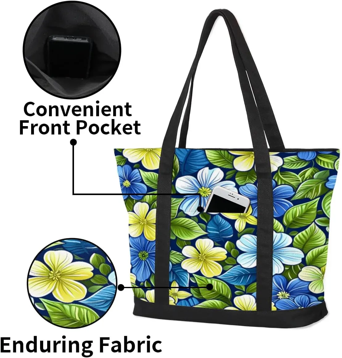 Canvas Tote Bag for Women Flower Reusable Grocery Shopping Bag with Zipper Women Gift