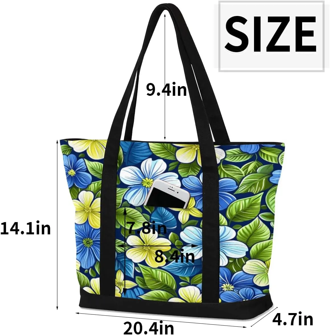 Canvas Tote Bag for Women Flower Reusable Grocery Shopping Bag with Zipper Women Gift