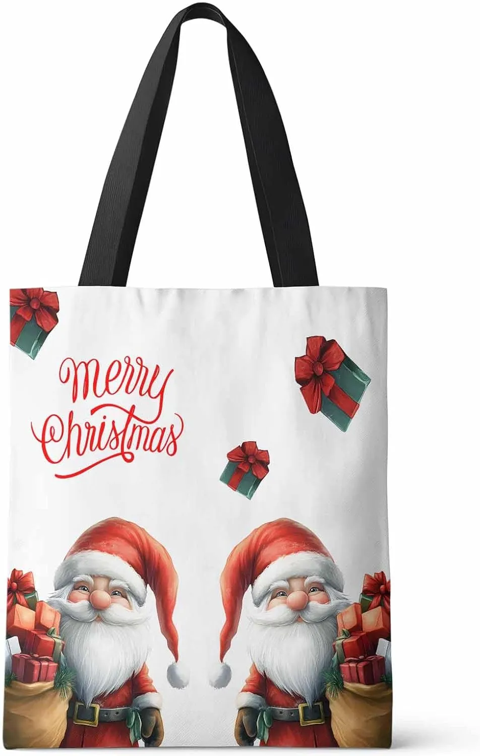 Canvas Tote Bag Merry Christmas Santa Clause Gnome Gifts White Reusable Grocery Shopping Bags Shoulder Bag for Gym Work