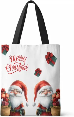 Canvas Tote Bag Merry Christmas Santa Clause Gnome Gifts White Reusable Grocery Shopping Bags Shoulder Bag for Gym Work
