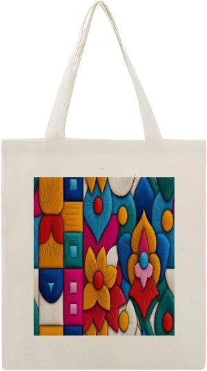 Canvas Tote Bag,Embroidery Geometric Motifs Handbags for Women Shoulder Bag
