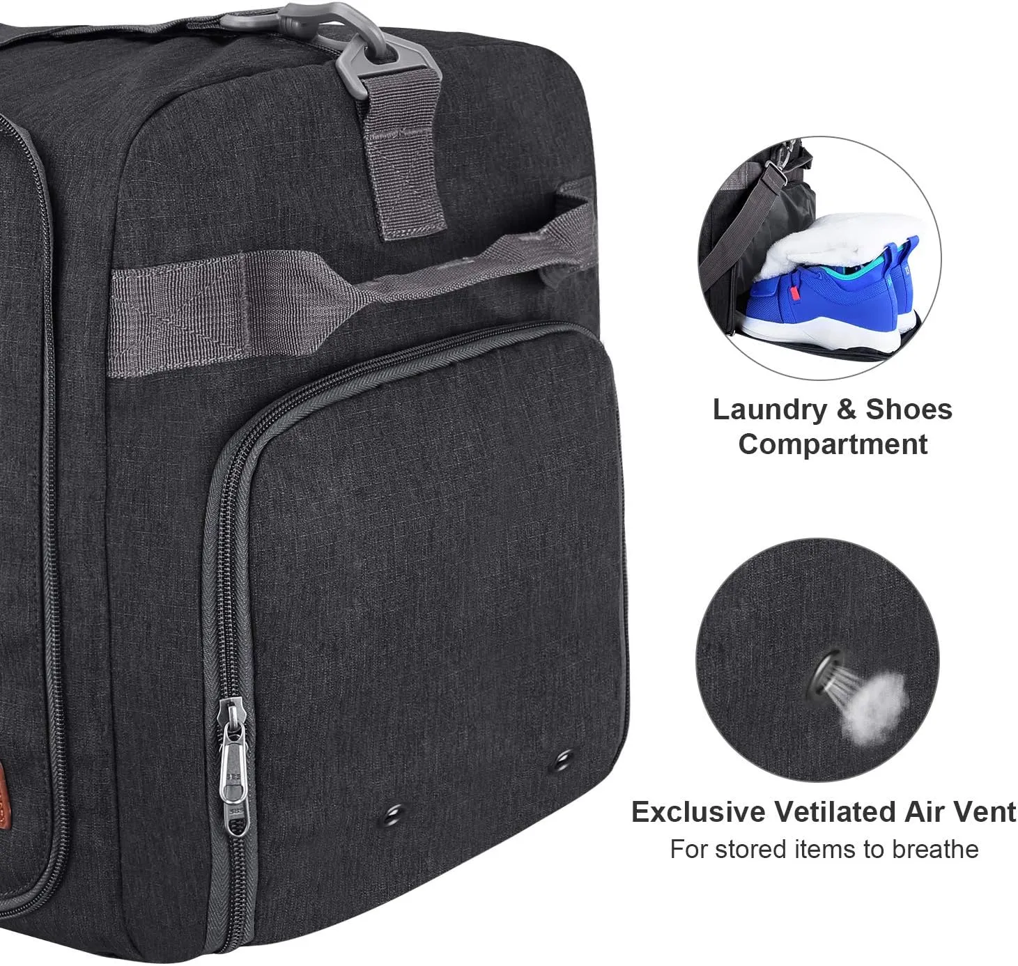 Canway 65L Travel Duffel Bag, Foldable Weekender Bag with Shoes Compartment for Men Women Water-proof & Tear Resistant (Panther Black, 65L)