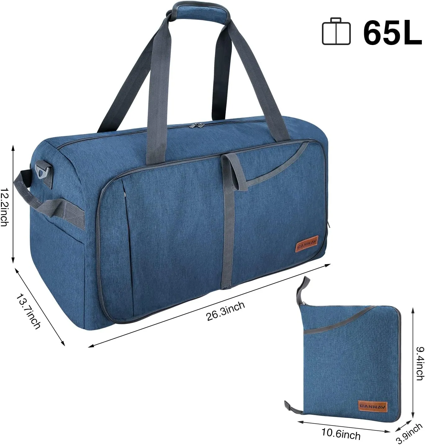 Canway 65L Travel Duffel Bag, Foldable Weekender Bag with Shoes Compartment for Men Women Water-proof & Tear Resistant