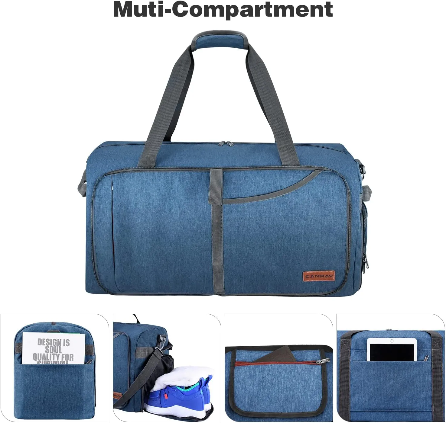 Canway 65L Travel Duffel Bag, Foldable Weekender Bag with Shoes Compartment for Men Women Water-proof & Tear Resistant