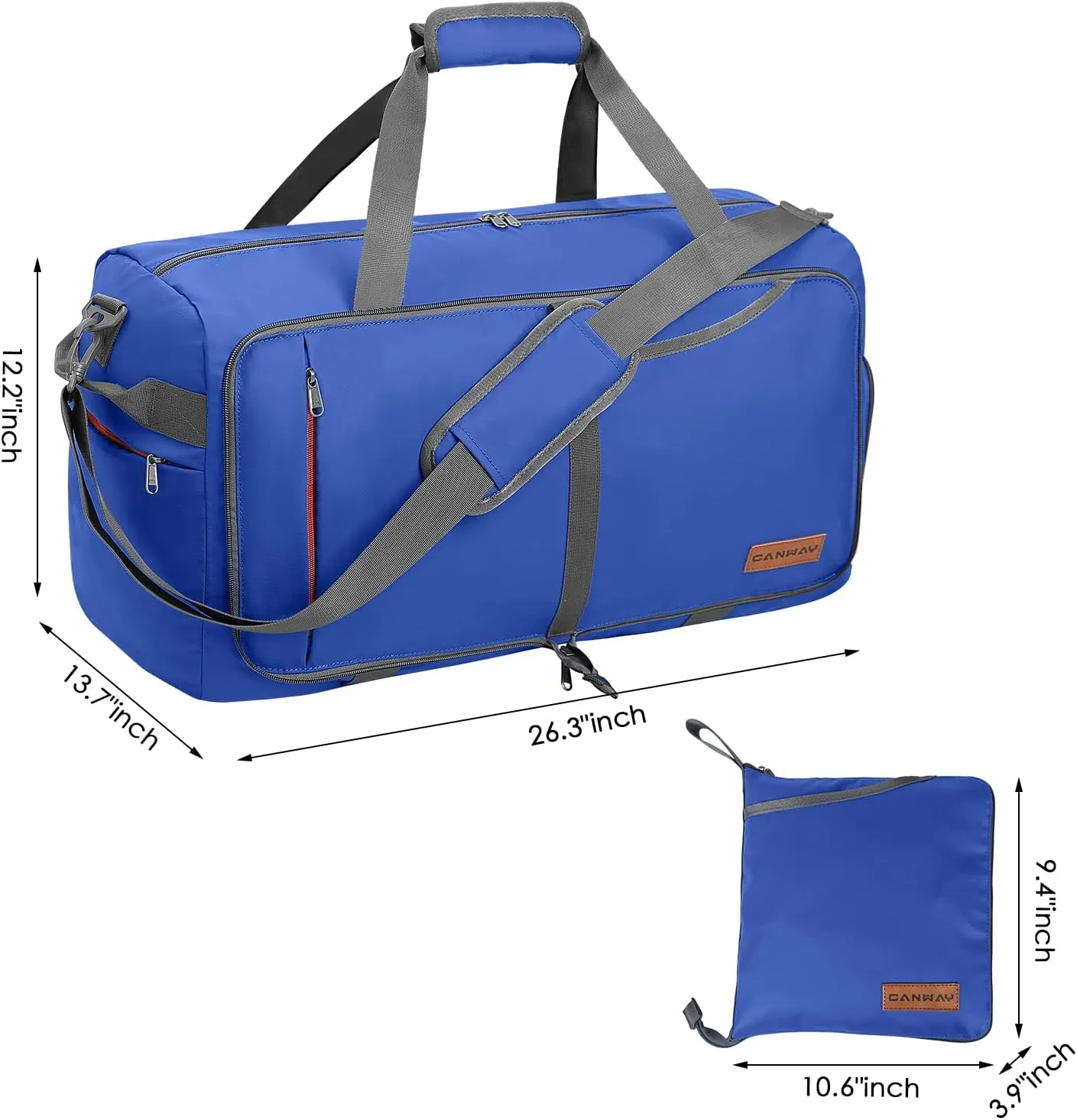 CANWAY 65L Travel Duffel Bag, [New Version] Foldable Large Duffle Bag with Shoes Compartment | Weekender Bag for Men & Women, Waterproof & Tear Resistant-Blue