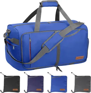 CANWAY 65L Travel Duffel Bag, [New Version] Foldable Large Duffle Bag with Shoes Compartment | Weekender Bag for Men & Women, Waterproof & Tear Resistant-Blue