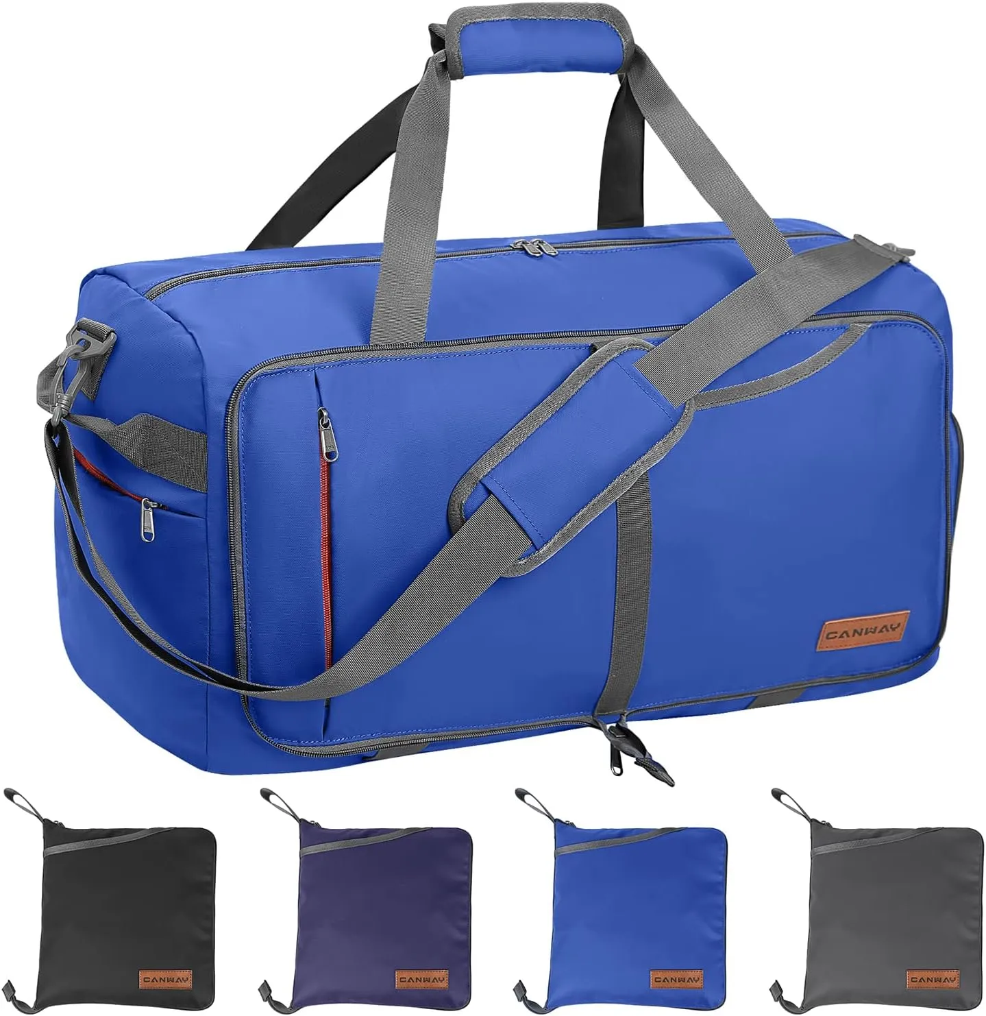 CANWAY 65L Travel Duffel Bag, [New Version] Foldable Large Duffle Bag with Shoes Compartment | Weekender Bag for Men & Women, Waterproof & Tear Resistant-Blue