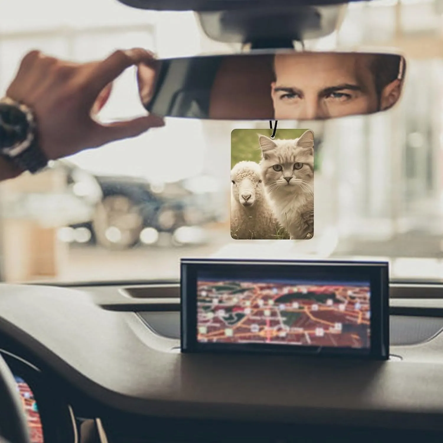 Car Air Fresheners Set of 3 Hanging Air Freshener Cat And Sheep Car Aromatherapy Tablets Hanging Fragrance Scented Cards for Rearview Mirror Wardrobe Shoe Cabinet Square Black