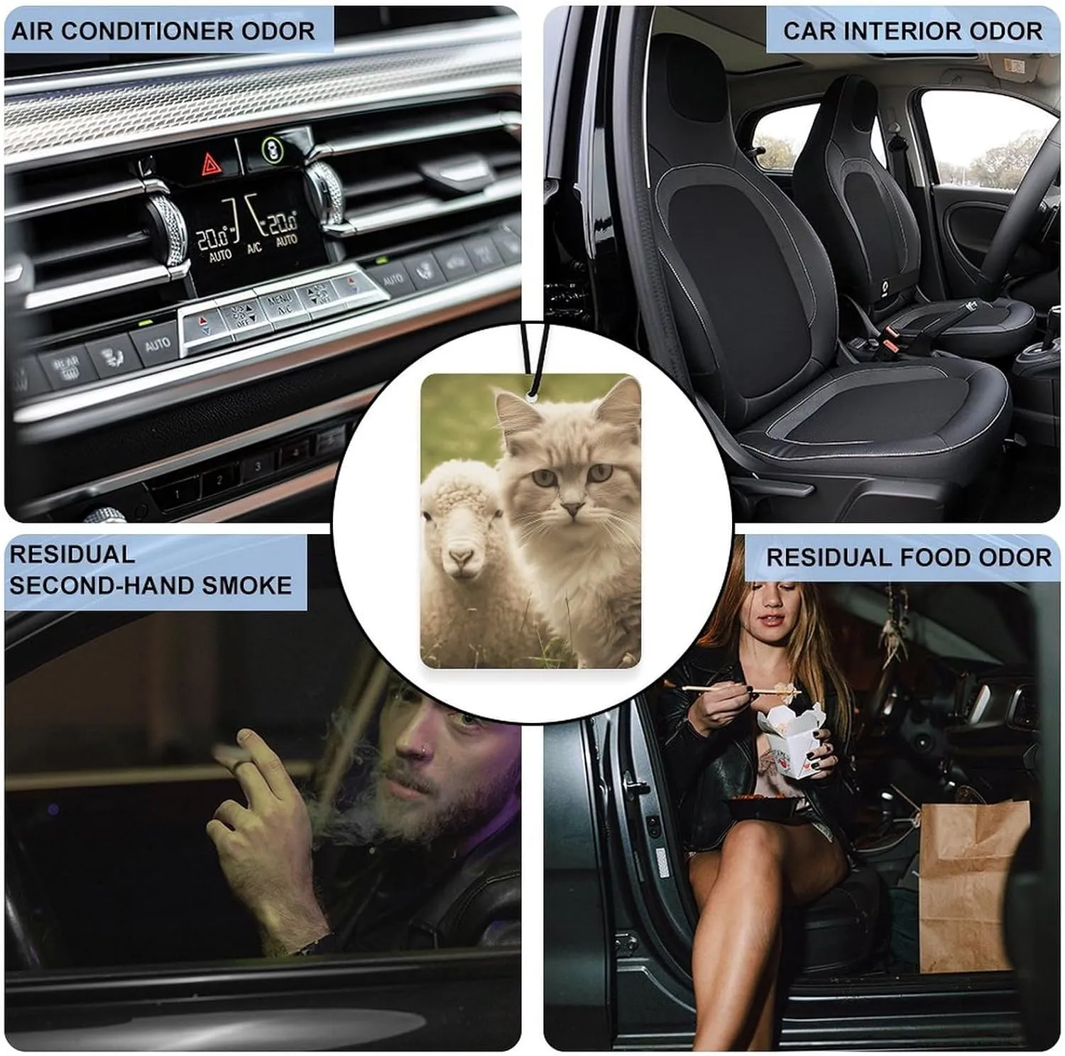 Car Air Fresheners Set of 3 Hanging Air Freshener Cat And Sheep Car Aromatherapy Tablets Hanging Fragrance Scented Cards for Rearview Mirror Wardrobe Shoe Cabinet Square Black