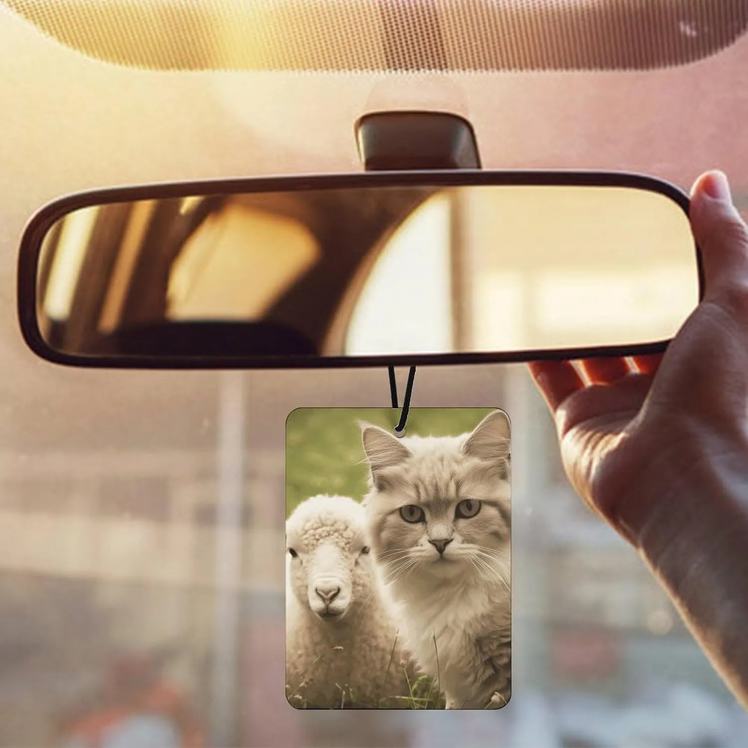 Car Air Fresheners Set of 3 Hanging Air Freshener Cat And Sheep Car Aromatherapy Tablets Hanging Fragrance Scented Cards for Rearview Mirror Wardrobe Shoe Cabinet Square Black