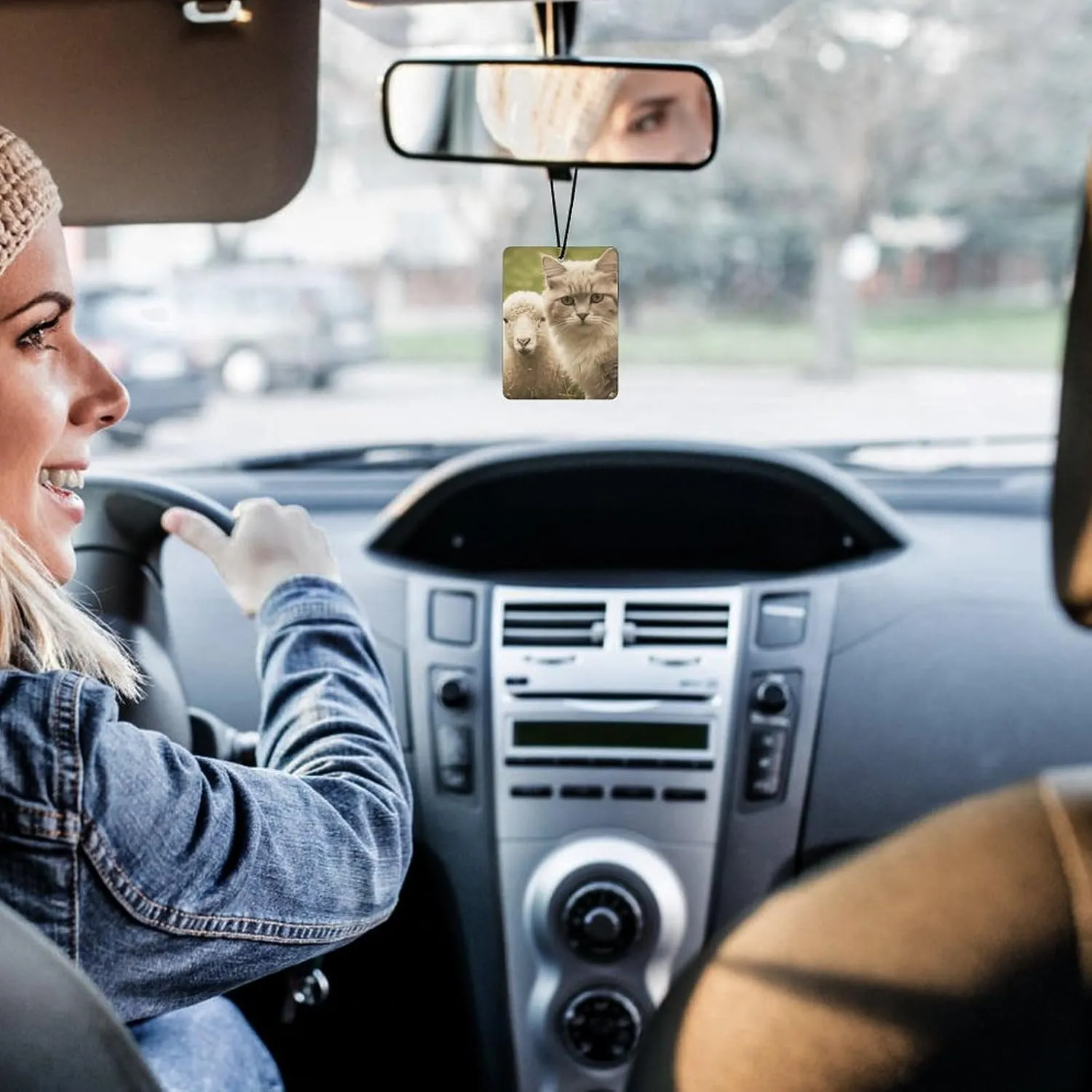 Car Air Fresheners Set of 3 Hanging Air Freshener Cat And Sheep Car Aromatherapy Tablets Hanging Fragrance Scented Cards for Rearview Mirror Wardrobe Shoe Cabinet Square Black