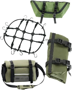 Car Roof Decoration Simulation Sleeping Bag Luggage Net Luggage Bags Upgrades Part for 1/18 Trx4m 1/24 Axial SCX24,Simulation Sleeping Bag Luggage Bag Luggage Net(Black Pitch Green)