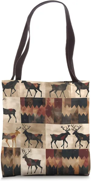 Caribou Geometric Animal Wildlife Pattern Tote Bag