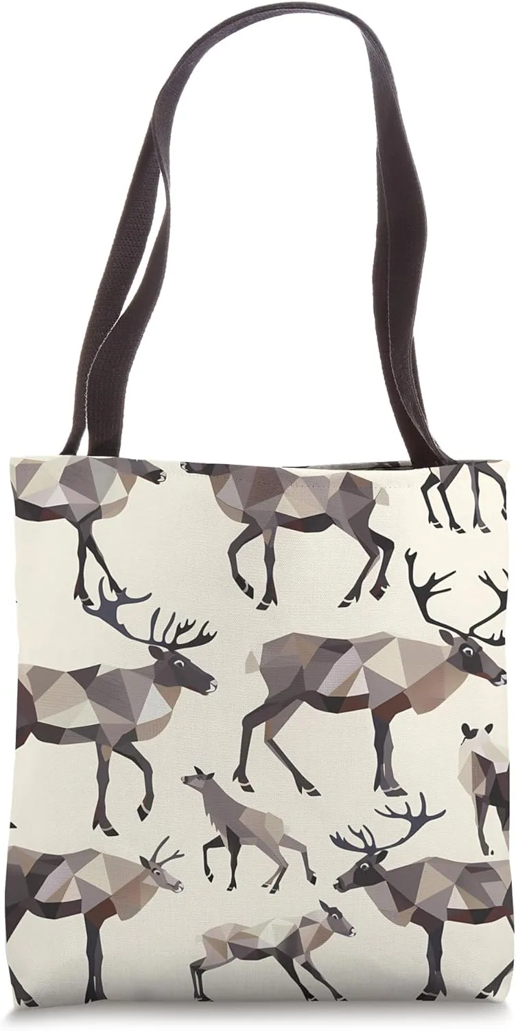 Caribou Geometric Animal Wildlife Pattern Tote Bag