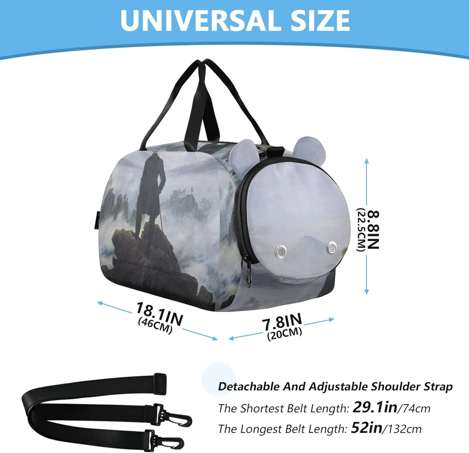 Carry on Duffel Bag Boys Overnight Bags Toddler Duffle Bags for Traveling Tote Sports Duffle Bag Caspar David Friedrich Wanderer Sea Fog