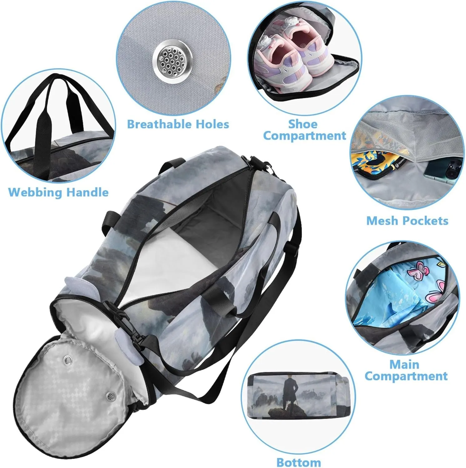 Carry on Duffel Bag Boys Overnight Bags Toddler Duffle Bags for Traveling Tote Sports Duffle Bag Caspar David Friedrich Wanderer Sea Fog