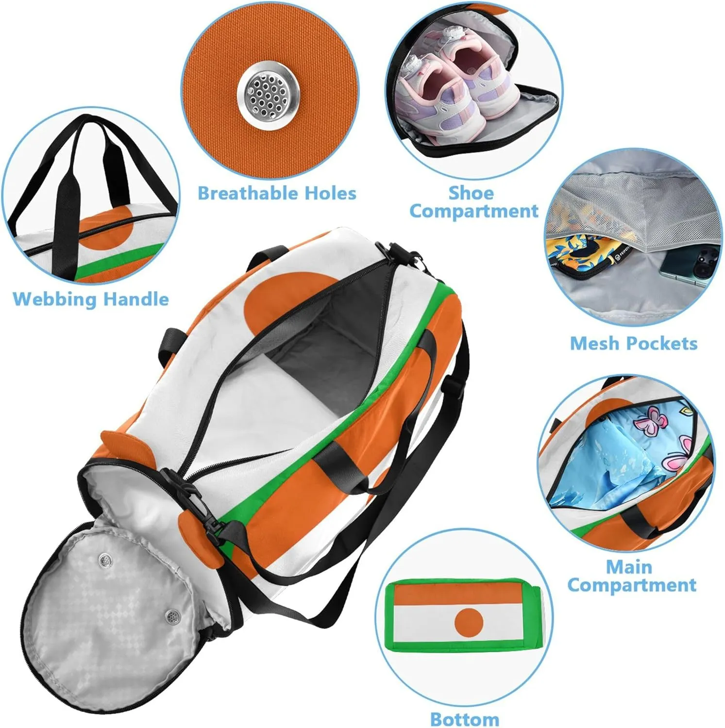 Carry on Duffel Bag for Boys Overnight Weekender Duffel Niger Flag Girls Tote Duffle Bags Travel Kids Luggage Sports Bag